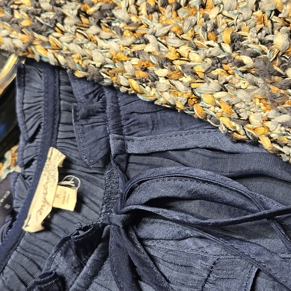 Blue tie front blouse from Mystree, soft open bottom long sleeve,size M - Picture 3 of 9